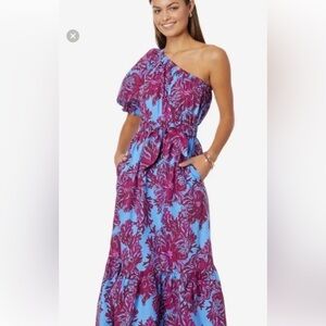 Lilly Pulitzer Blue and Pink Floral Maxi Dress
